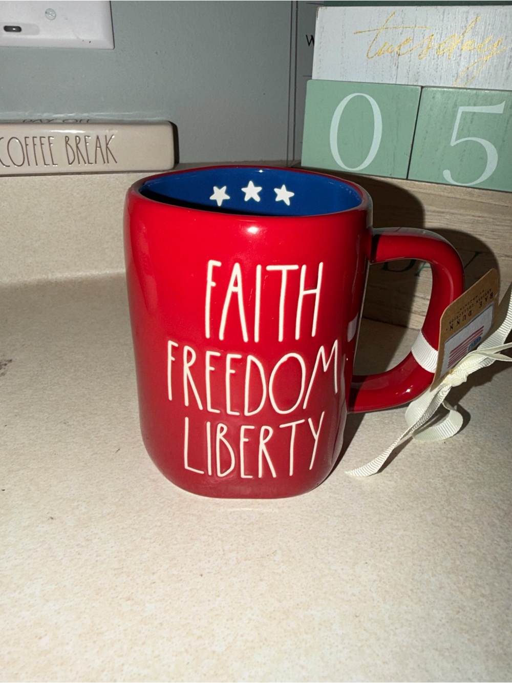 Rae dunn faith freedom liberty mug